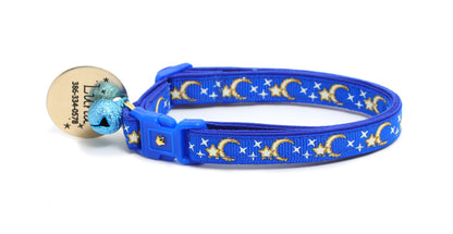 Gold Moons and Stars on Royal Blue Cat Collar-7