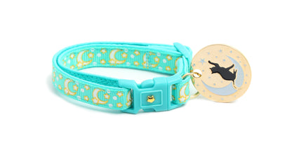Gold Moons and Stars on Aqua V2 Cat Collar-1