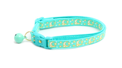 Gold Moons and Stars on Aqua V2 Cat Collar-3