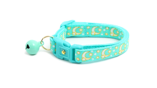 Gold Moons and Stars on Aqua V2 Cat Collar-0