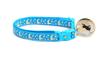 Gold Moons and Stars on Peacock Blue Cat Collar-4