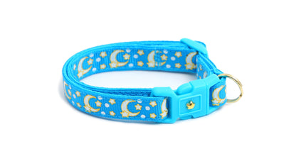 Gold Moons and Stars on Peacock Blue Cat Collar-8