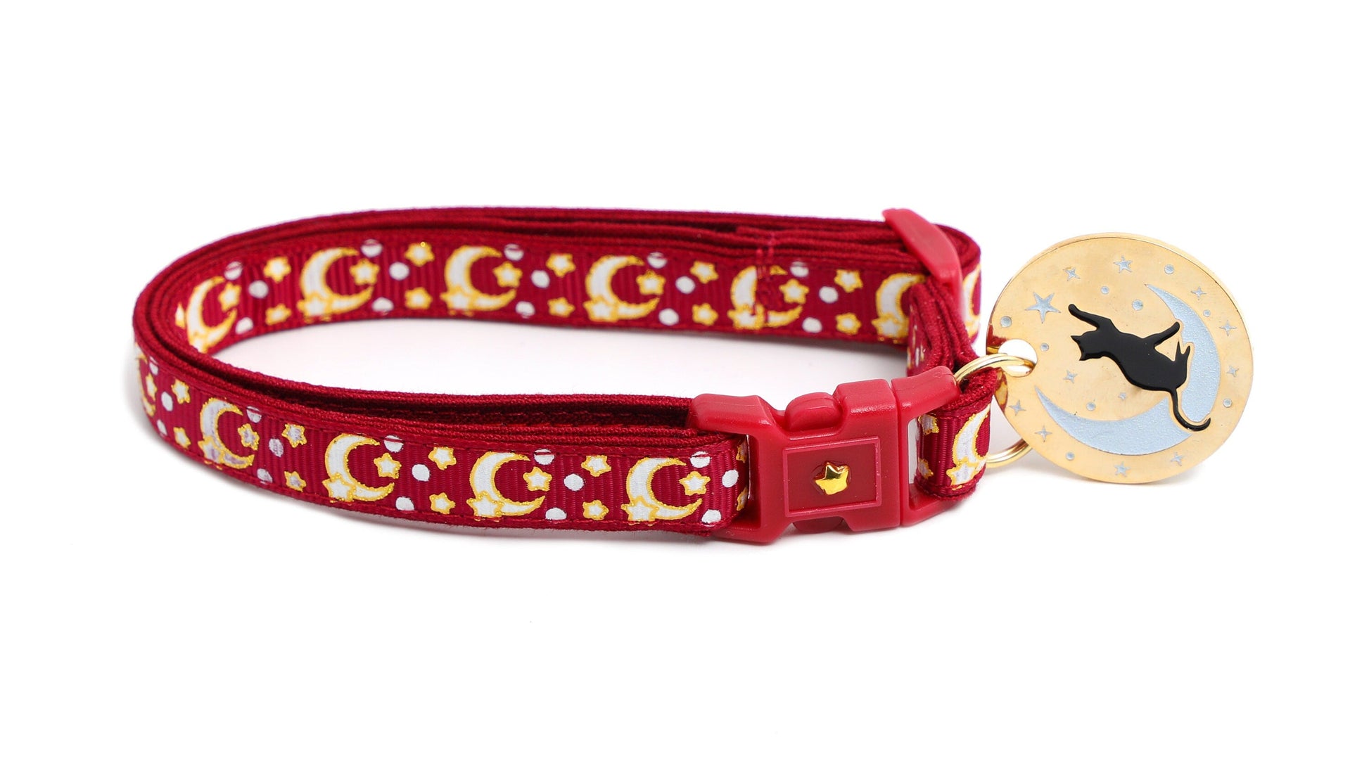 Gold Moons and Stars on Dark Red Cat Collar-4