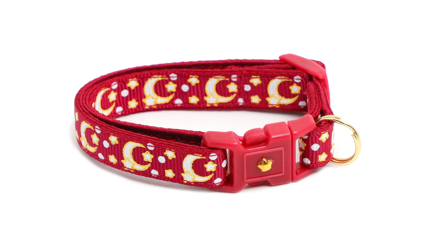 Gold Moons and Stars on Dark Red Cat Collar-8