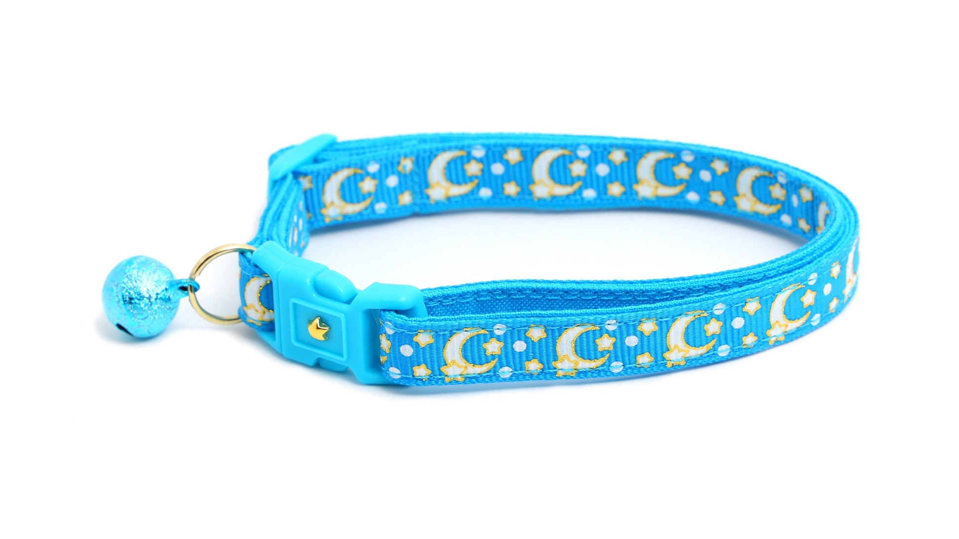 Gold Moons and Stars on Peacock Blue Cat Collar-3