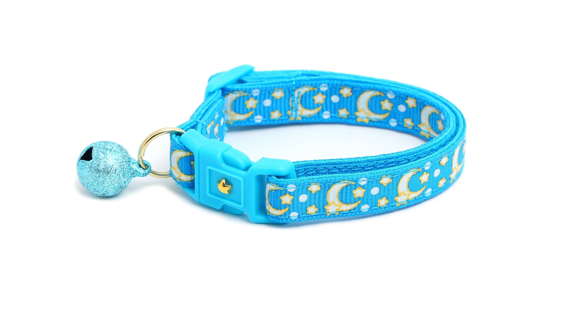 Gold Moons and Stars on Peacock Blue Cat Collar-0