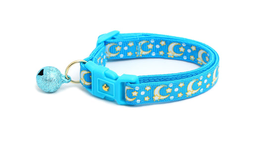 Gold Moons and Stars on Peacock Blue Cat Collar-0