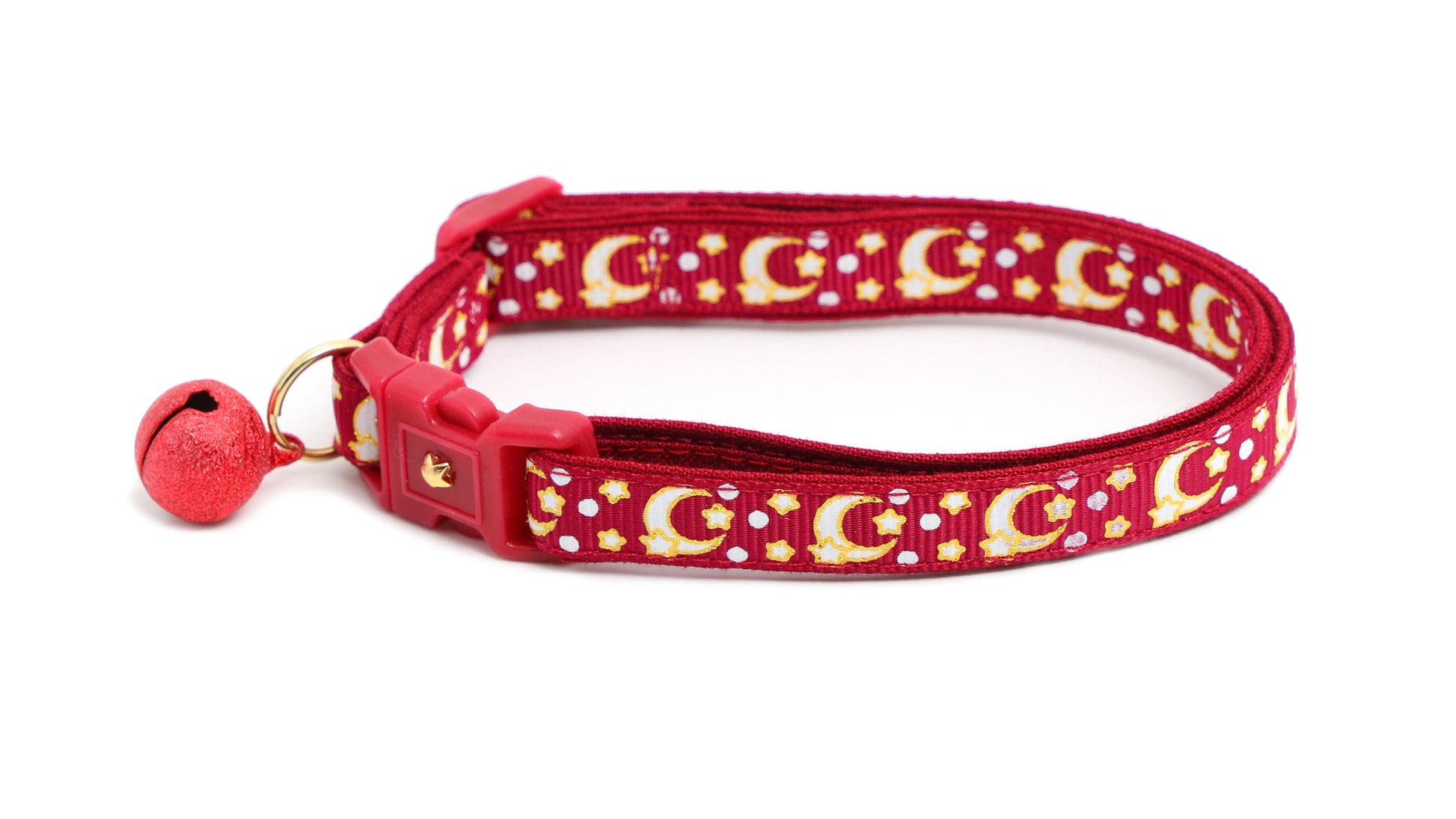 Gold Moons and Stars on Dark Red Cat Collar-3