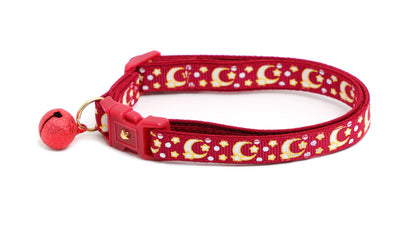 Gold Moons and Stars on Dark Red Cat Collar-3