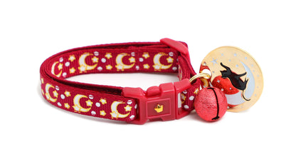 Gold Moons and Stars on Dark Red Cat Collar-5