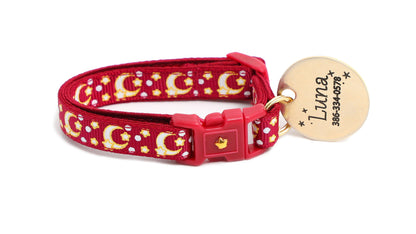 Gold Moons and Stars on Dark Red Cat Collar-6