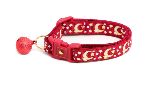 Gold Moons and Stars on Dark Red Cat Collar-0