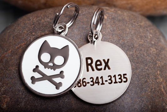 Engraved Glow-in-the-dark Skull and crossbones cat ID Tag-0