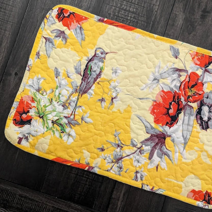 DaDa Bedding Radiant Sunshine Yellow Floral Dining Table Placemats - Set of 4-Pieces Quilted Hummingbirds Farmhouse Red Flowers - 13 x 19-2