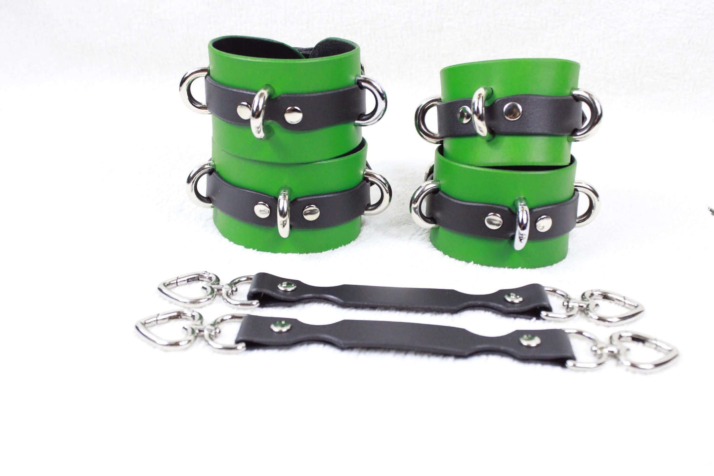 Leather Handcuffs & Ankle Cuffs Set – Bondage Gear with Connectors-0