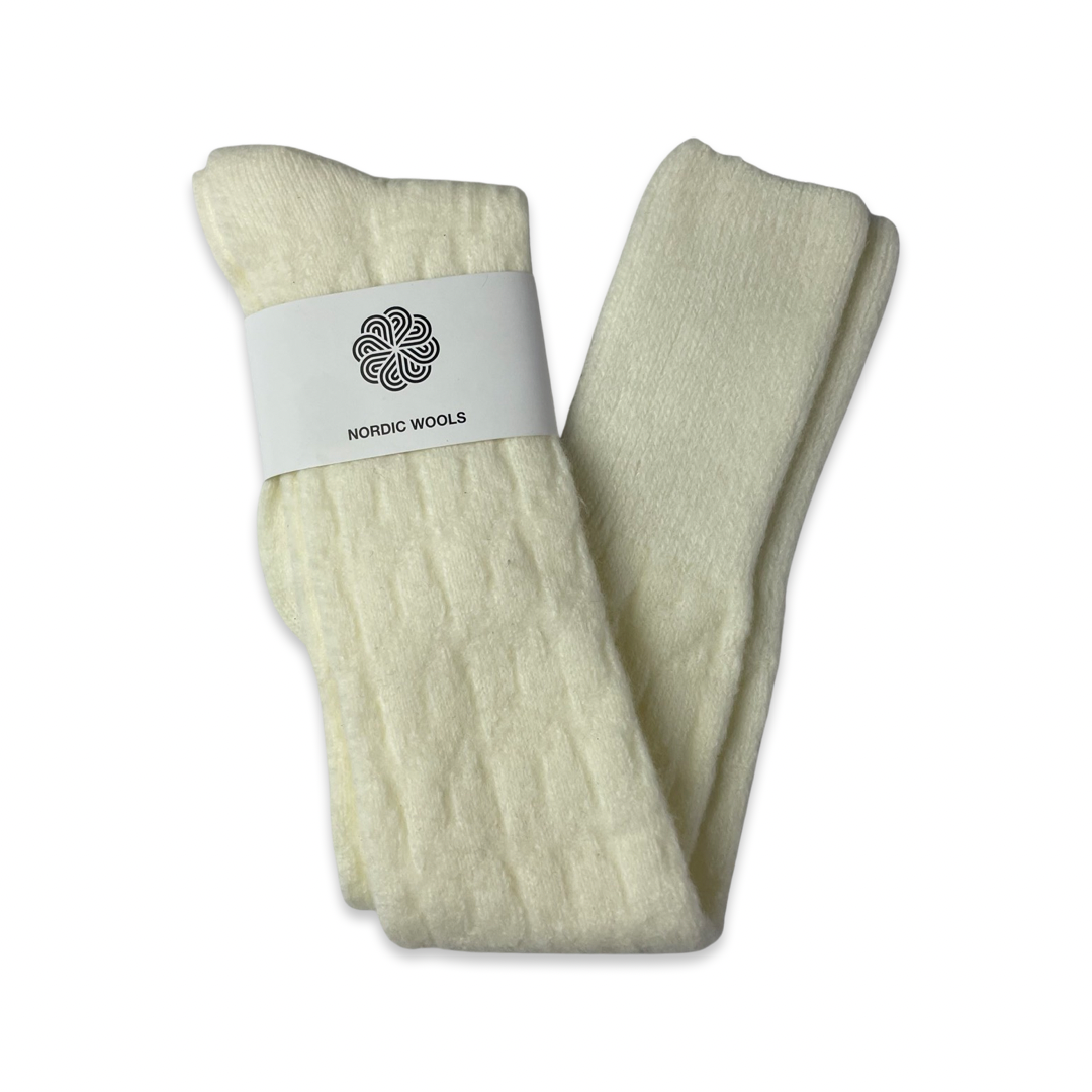 Cozy Set - Over The Knee Socks & Arm Sleeves Gloves - Creme - Womens-2