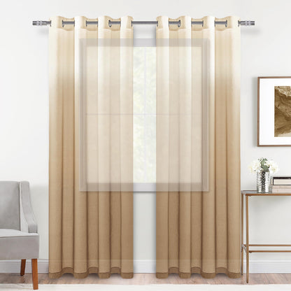 DWCN Faux Linen Ombre Sheer Curtains, Set of 2 Panels-6