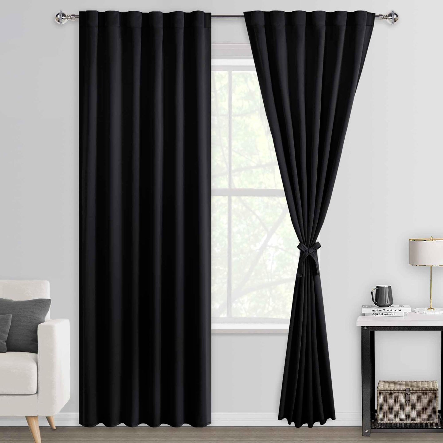 DWCN Blackout Curtains with Tiebacks, Rod Pocket/Back Tab, Set of 2 Panels-11