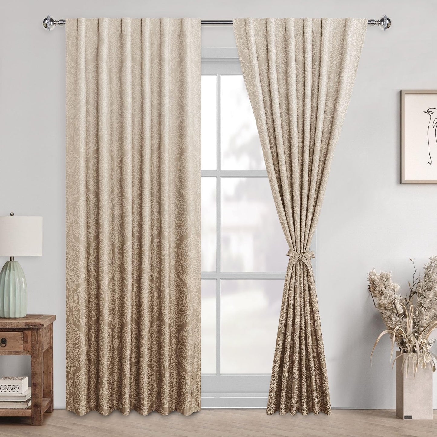 DWCN Ombre Blackout Curtains with Tiebacks, Set of 2 Panels-8