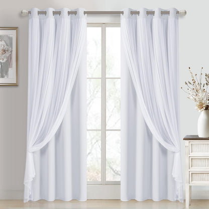DWCN Layered Curtains, Blackout and Sheer Curtains with Tiebacks, 2 Pieces-0