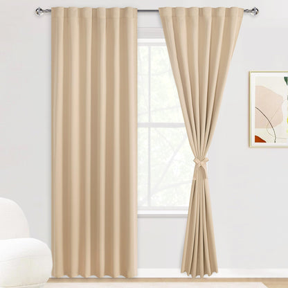 DWCN Blackout Curtains with Tiebacks, Rod Pocket/Back Tab, Set of 2 Panels-0