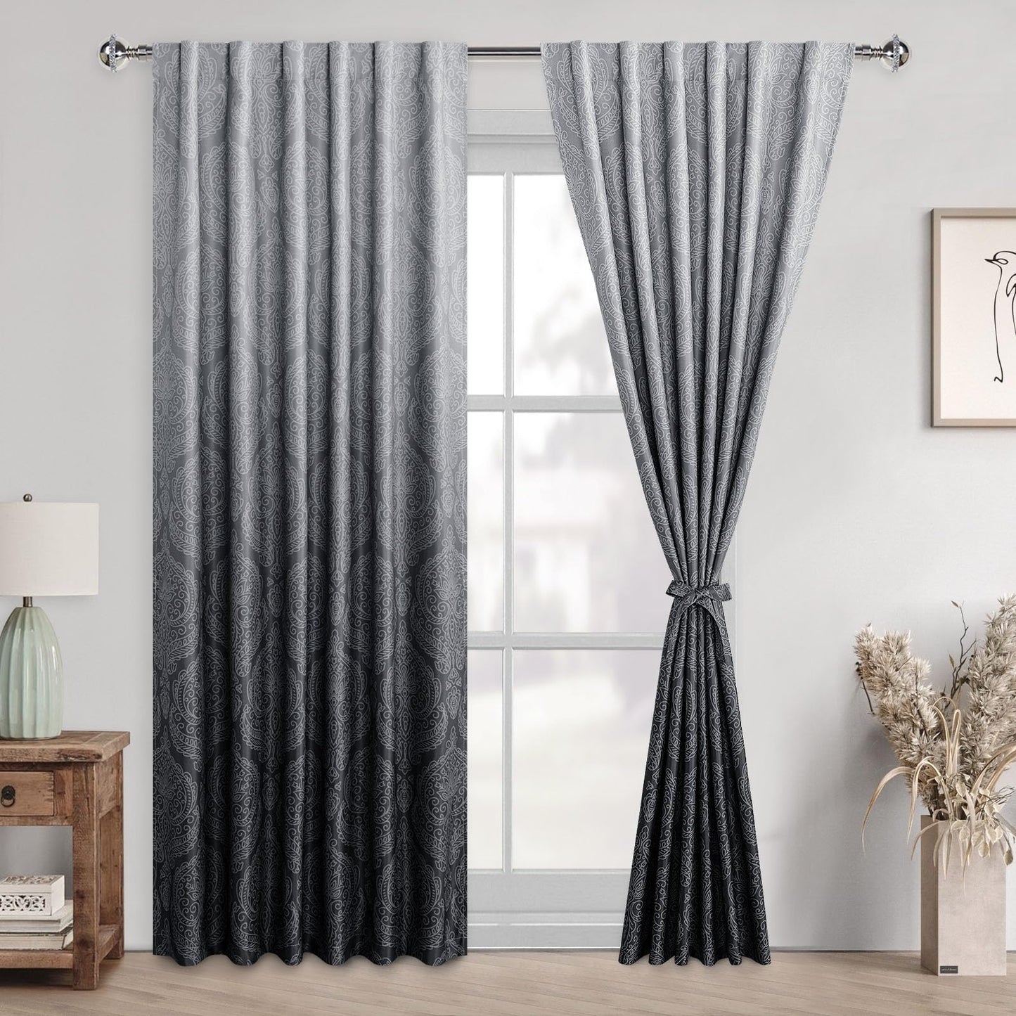 DWCN Ombre Blackout Curtains with Tiebacks, Set of 2 Panels-7