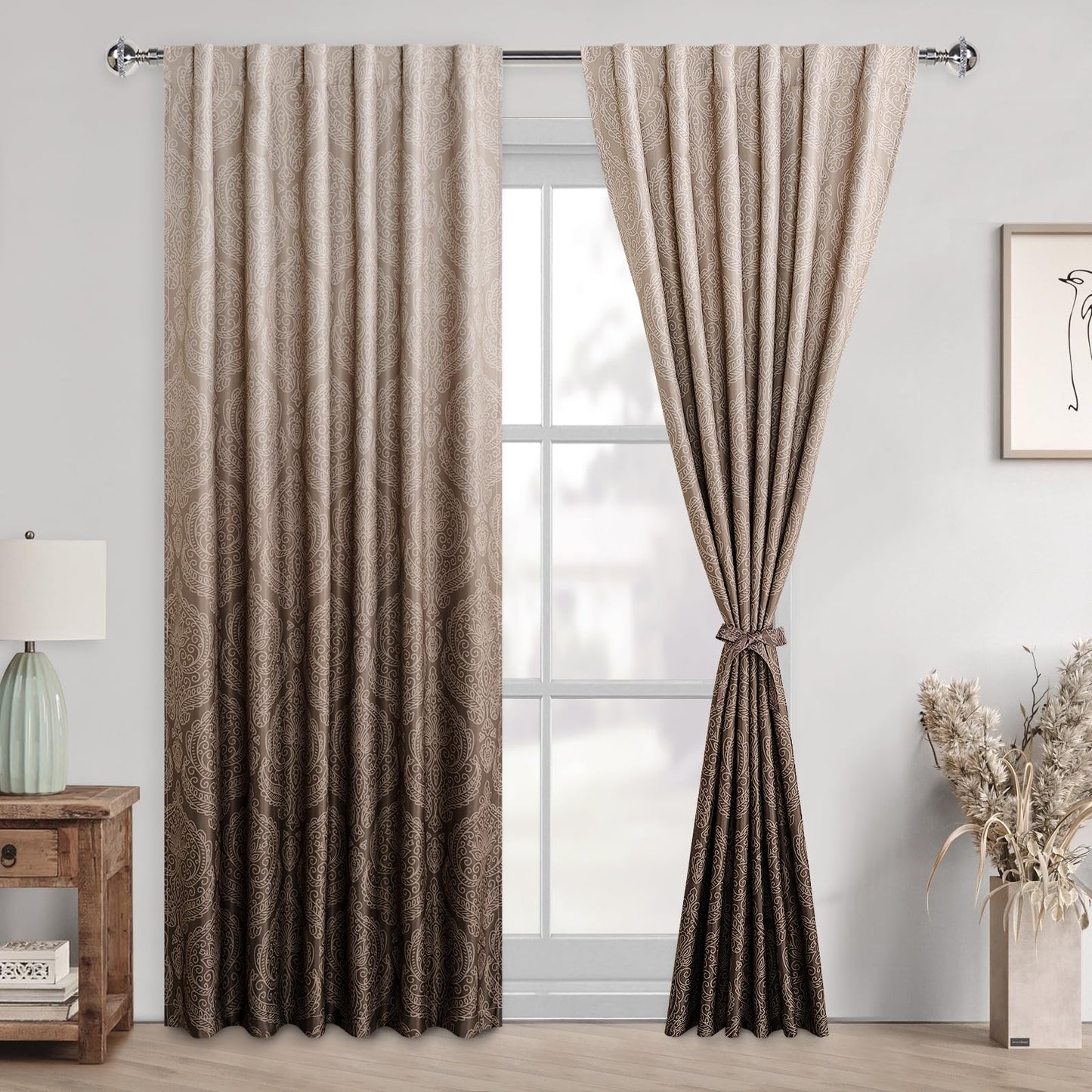 DWCN Ombre Blackout Curtains with Tiebacks, Set of 2 Panels-0