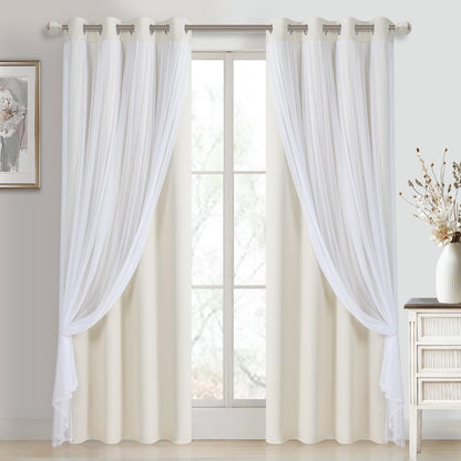 DWCN Layered Curtains, Blackout and Sheer Curtains with Tiebacks, 2 Pieces-4