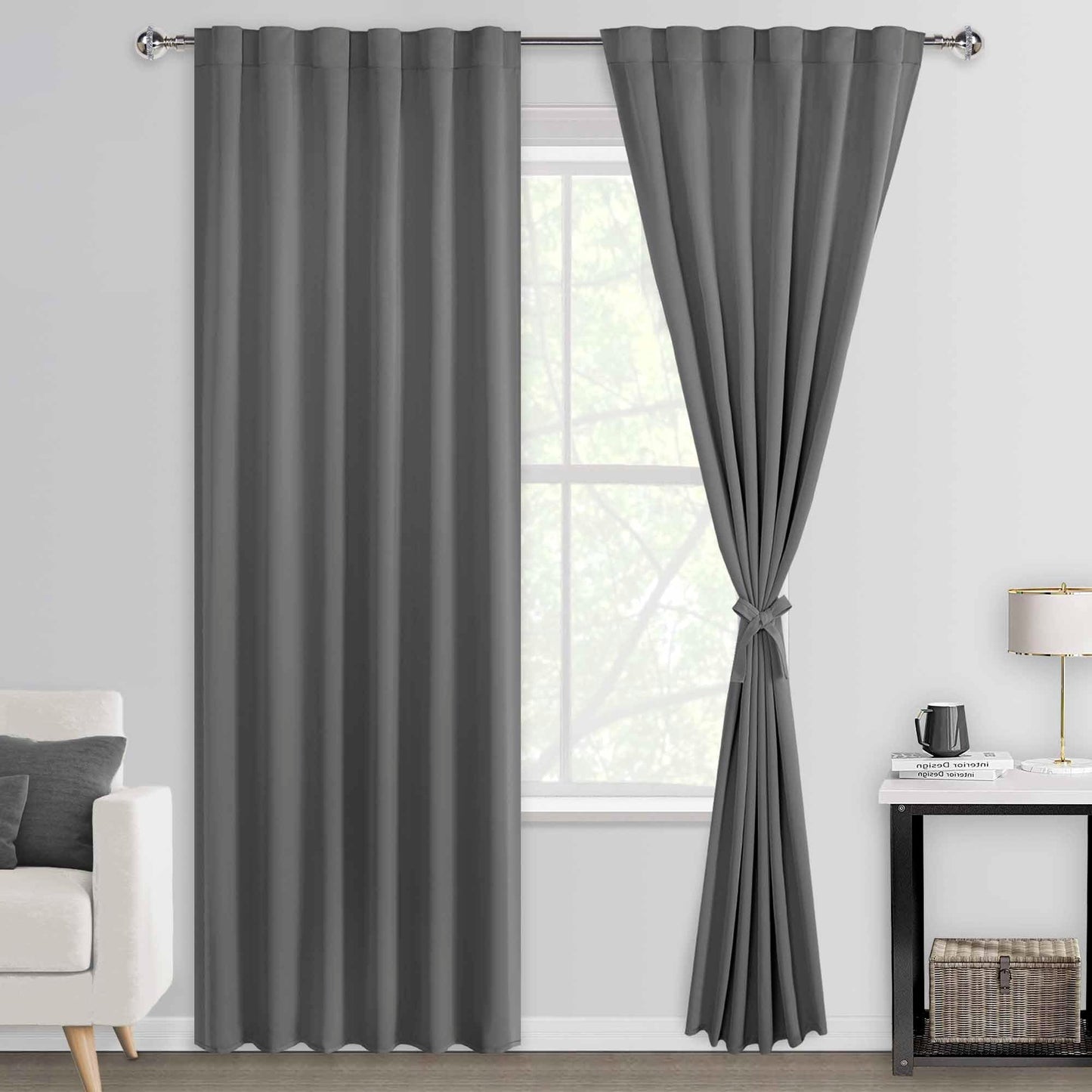 DWCN Blackout Curtains with Tiebacks, Rod Pocket/Back Tab, Set of 2 Panels-7