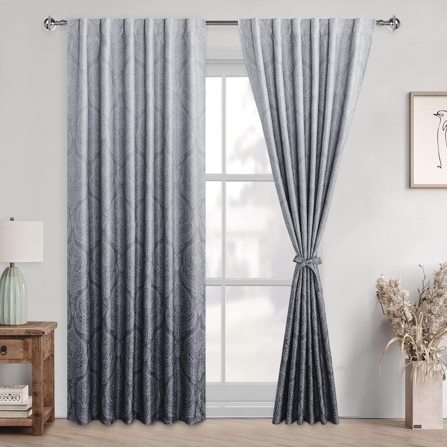 DWCN Ombre Blackout Curtains with Tiebacks, Set of 2 Panels-5