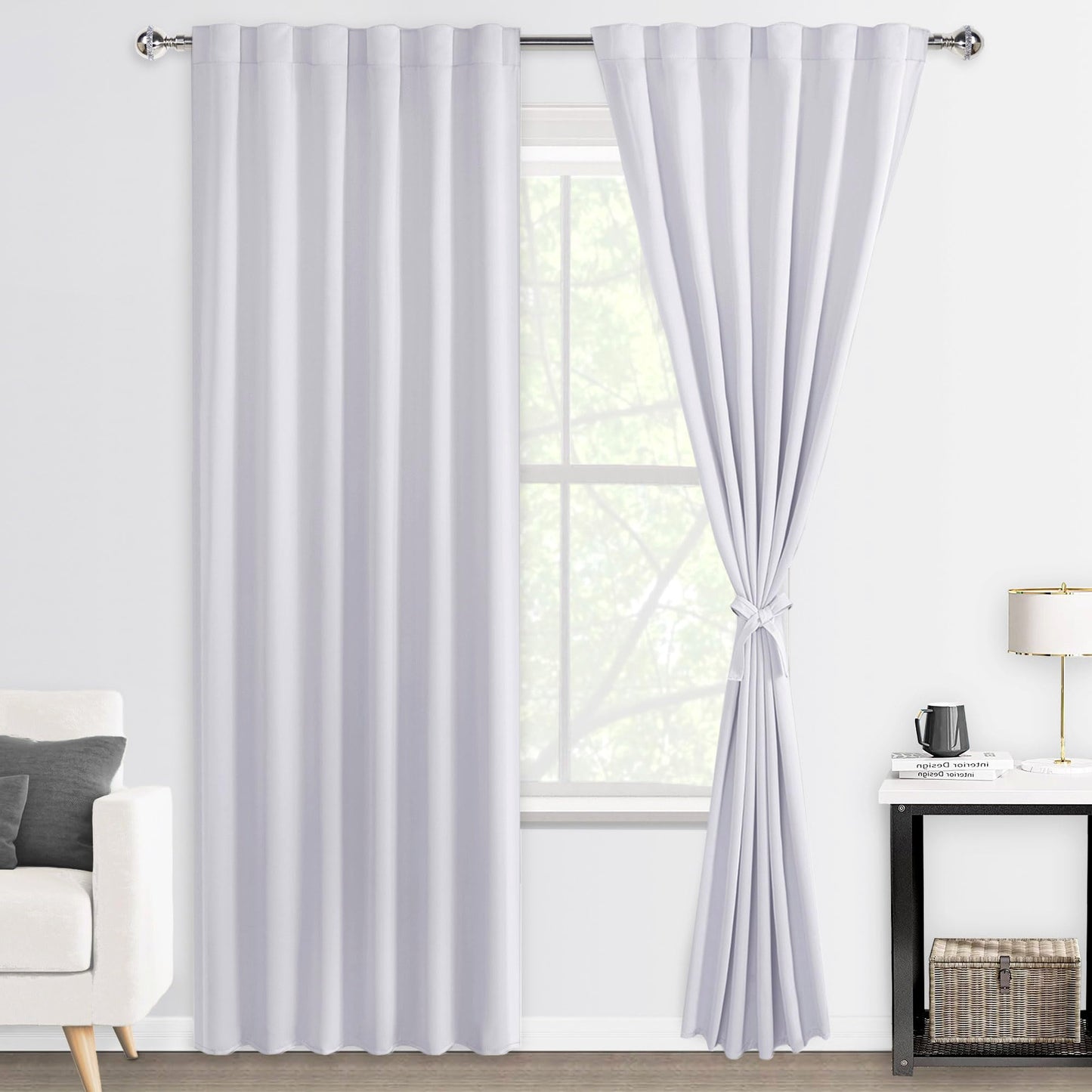 DWCN Blackout Curtains with Tiebacks, Rod Pocket/Back Tab, Set of 2 Panels-8