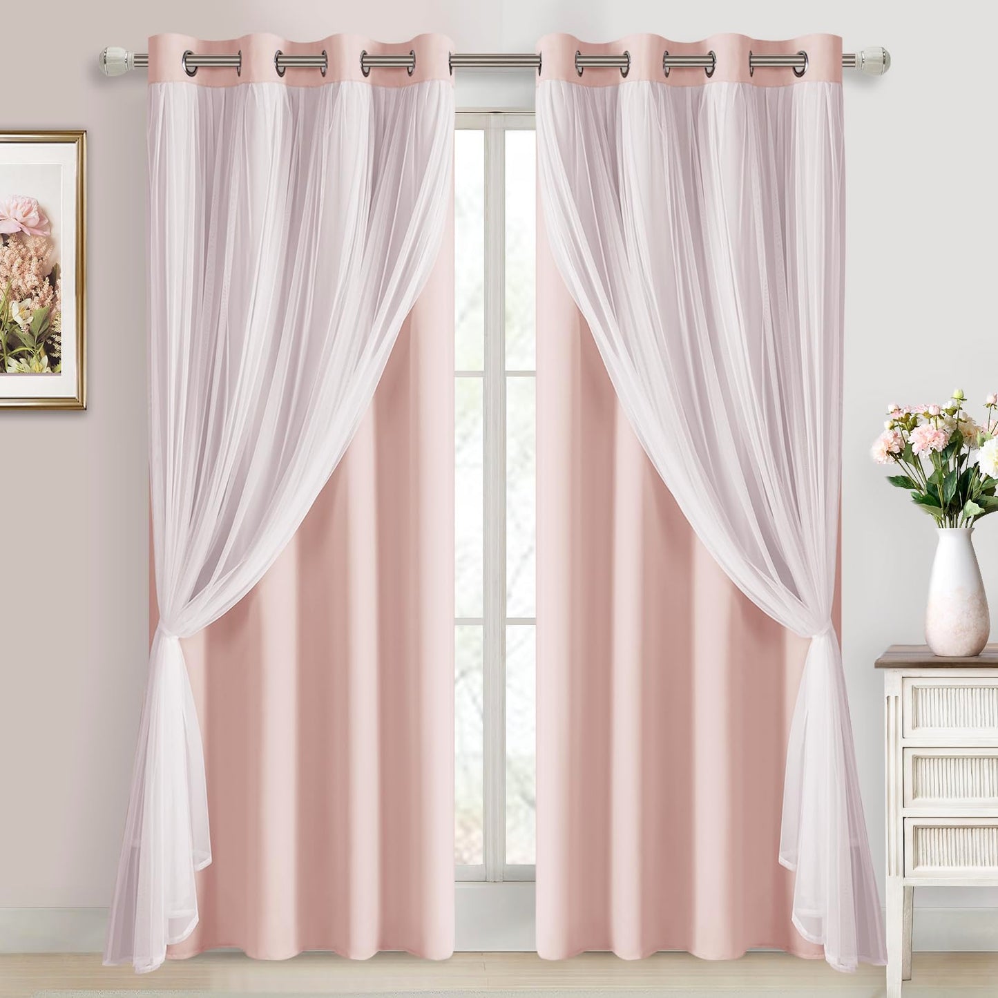 DWCN Layered Curtains, Blackout and Sheer Curtains with Tiebacks, 2 Pieces-10