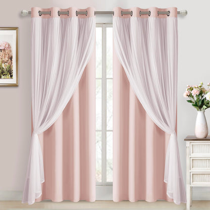 DWCN Layered Curtains, Blackout and Sheer Curtains with Tiebacks, 2 Pieces-10