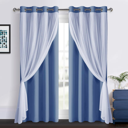 DWCN Layered Curtains, Blackout and Sheer Curtains with Tiebacks, 2 Pieces-12