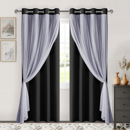 DWCN Layered Curtains, Blackout and Sheer Curtains with Tiebacks, 2 Pieces-13