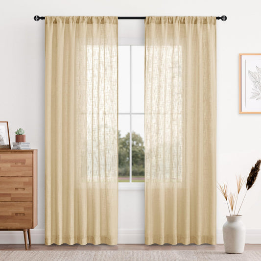 Custom Curtains: Linen Sheer Curtains, Set of 2 Panels-0