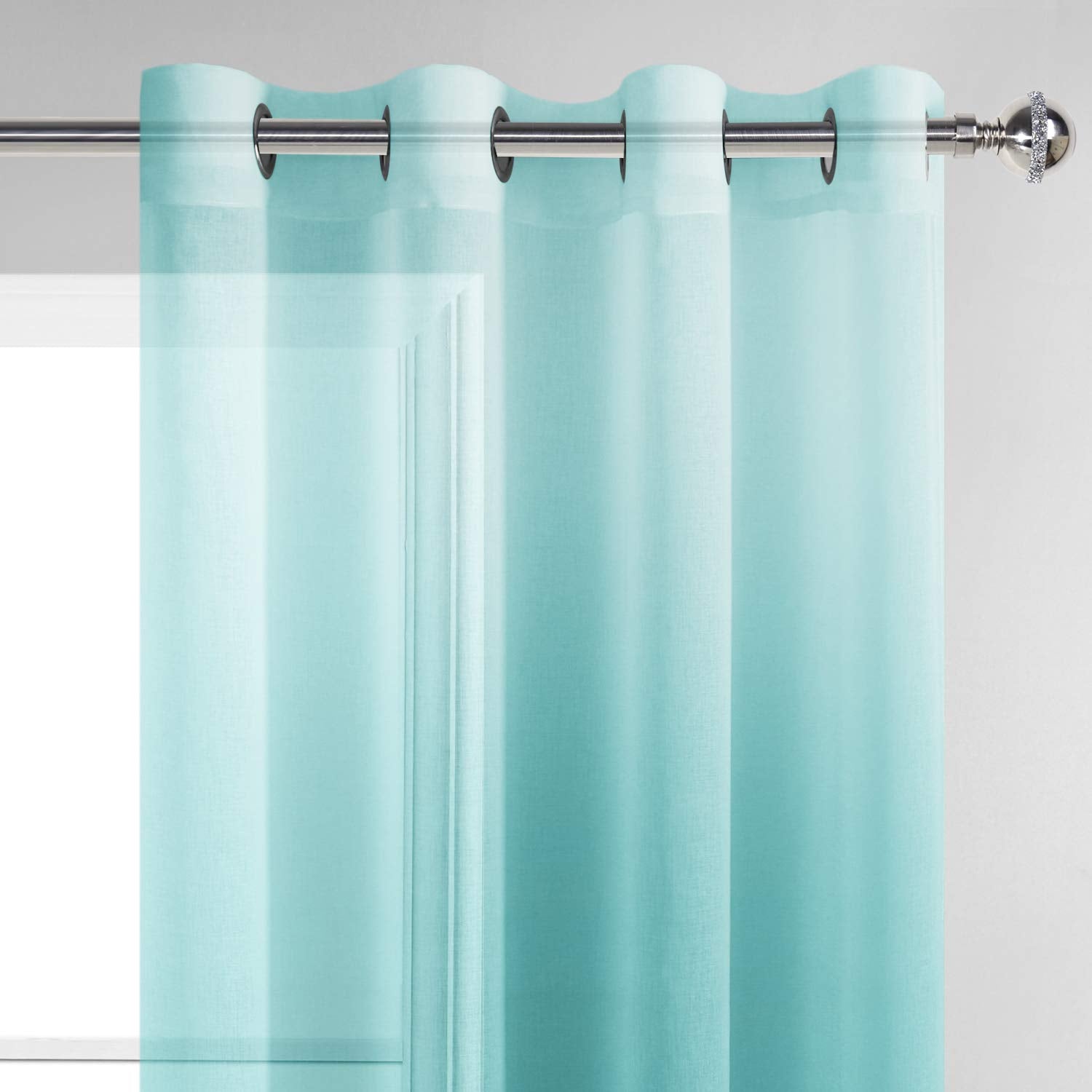 DWCN Faux Linen Ombre Sheer Curtains, Set of 2 Panels-2