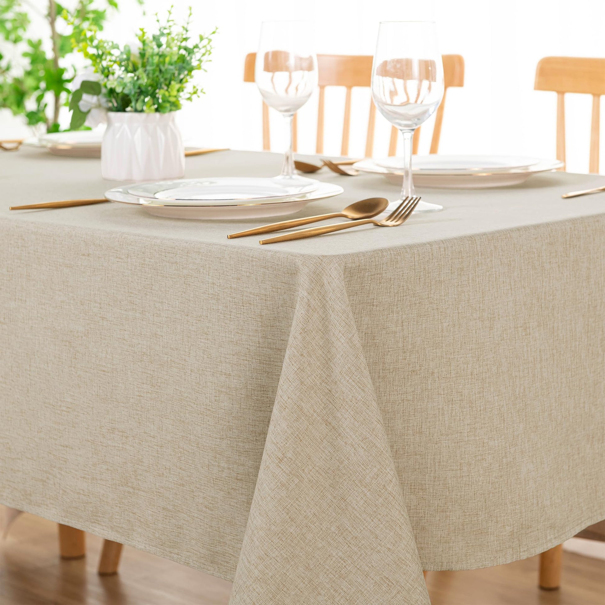 DWCN Rectangle Faux Linen Tablecloth-1