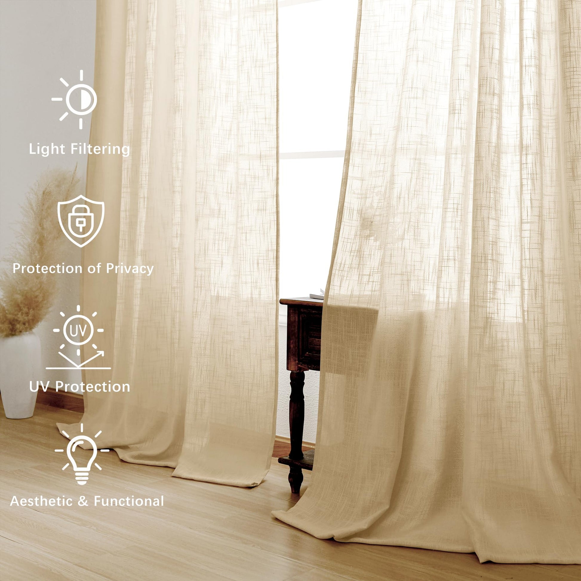 Custom Curtains: Linen Sheer Curtains, Set of 2 Panels-1