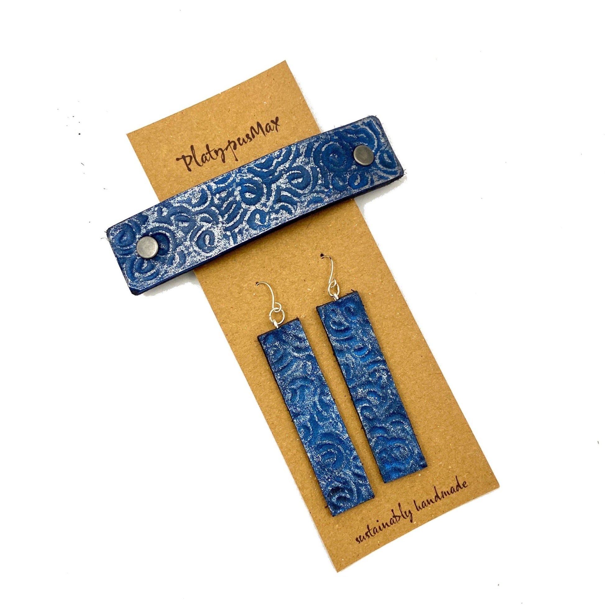 Blue & Silver Ocean Waves / Spirals Barrette and Earring Gift Set-0
