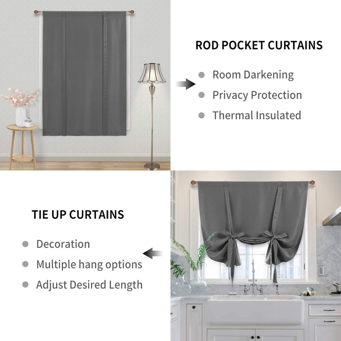 DWCN Tie Up Blackout Curtains for Kitchen-2