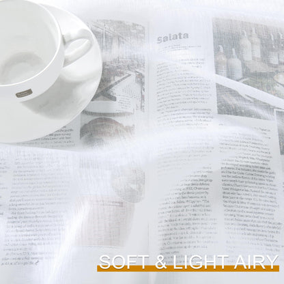 DWCN White Faux Linen Sheer Curtains with Tiebacks, Set of 2 Panels-2