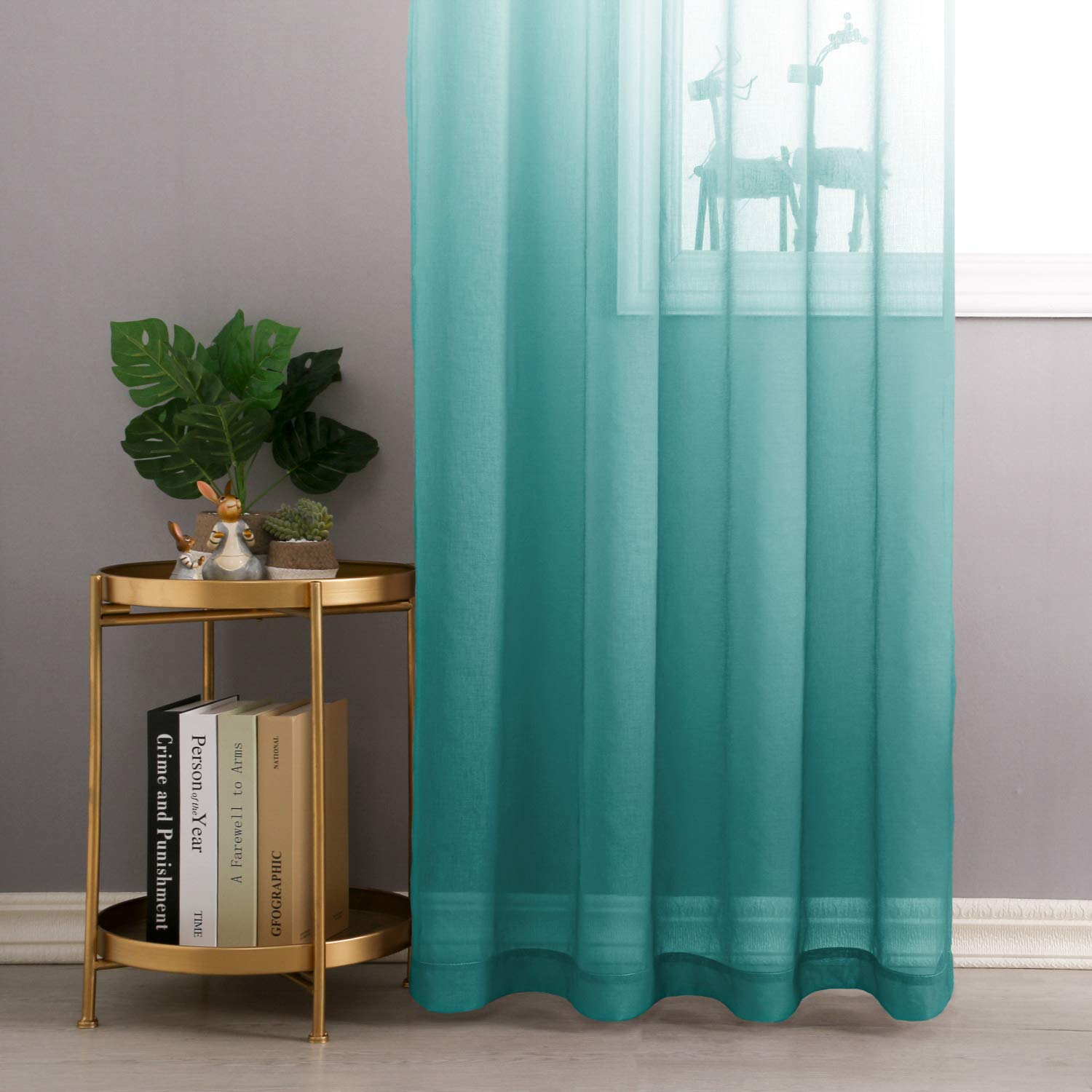 DWCN Faux Linen Ombre Sheer Curtains, Set of 2 Panels-3