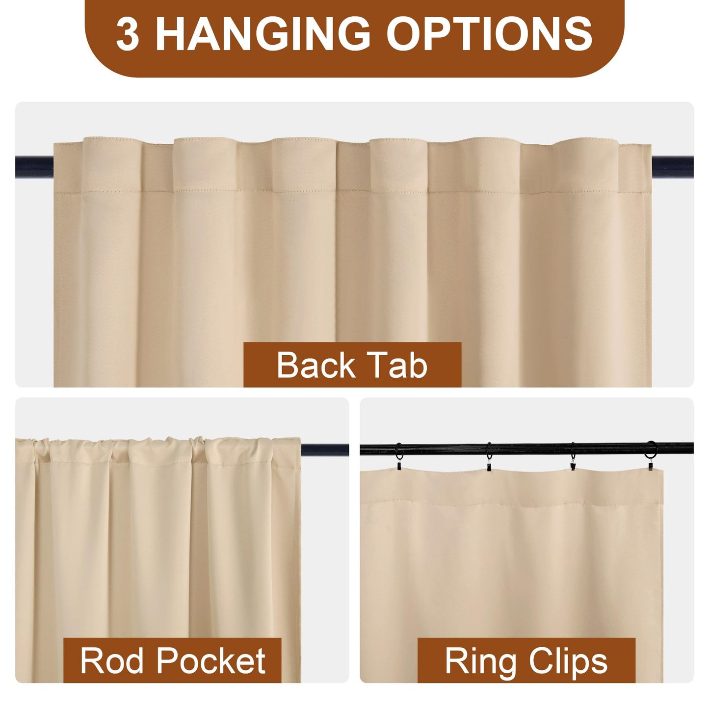 DWCN Blackout Curtains with Tiebacks, Rod Pocket/Back Tab, Set of 2 Panels-2
