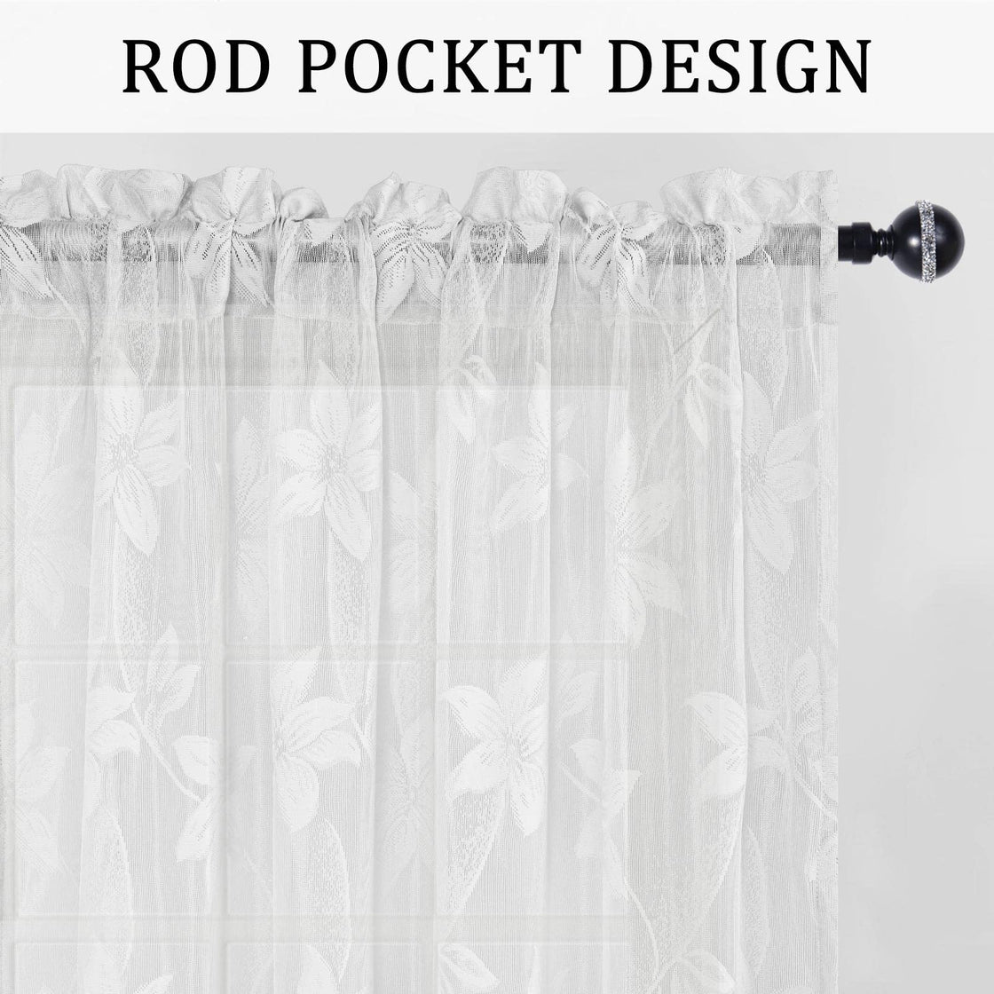 DWCN Lace Sheer Curtains, Set of 2 Panels-1
