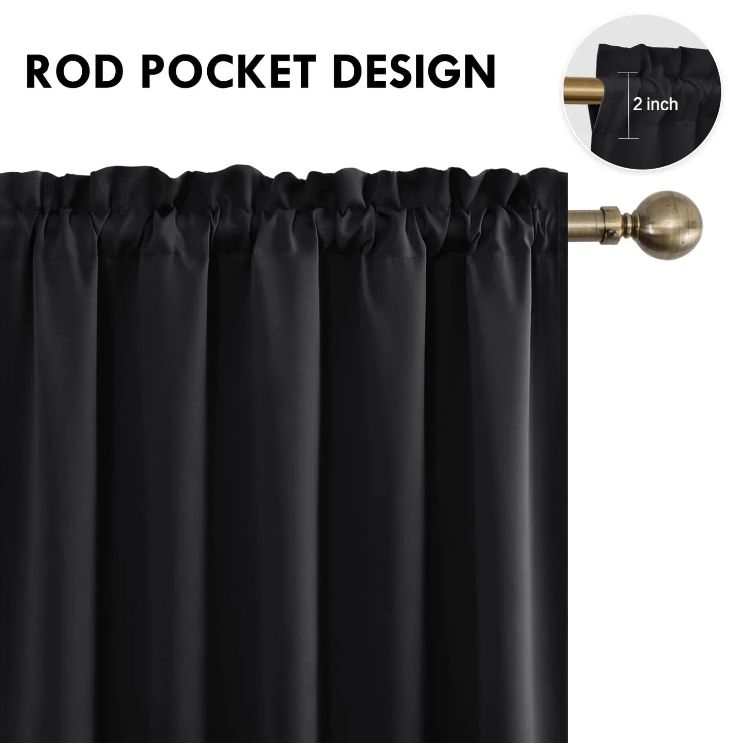 DWCN Rod Pocket Blackout Curtains, Set of 2 Panels-4