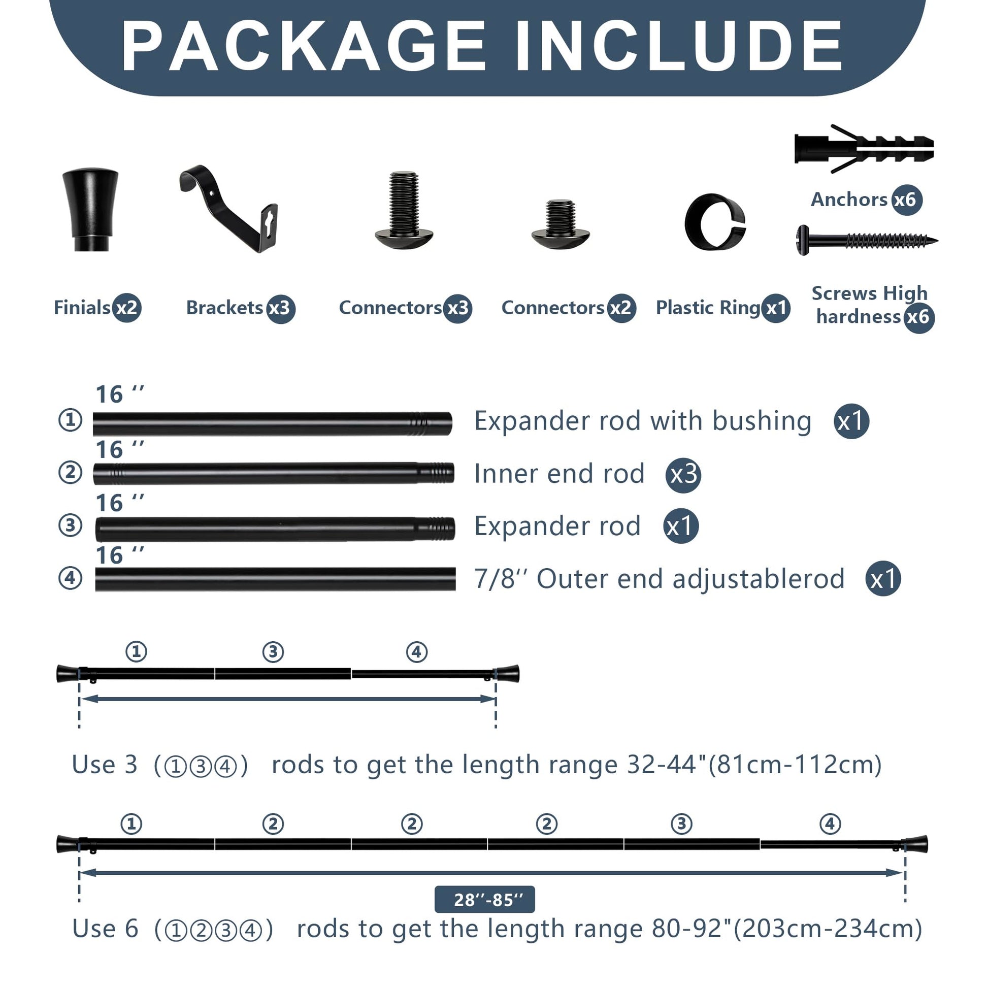 DWCN Heavy Duty Adjustable Curtain Rods-4
