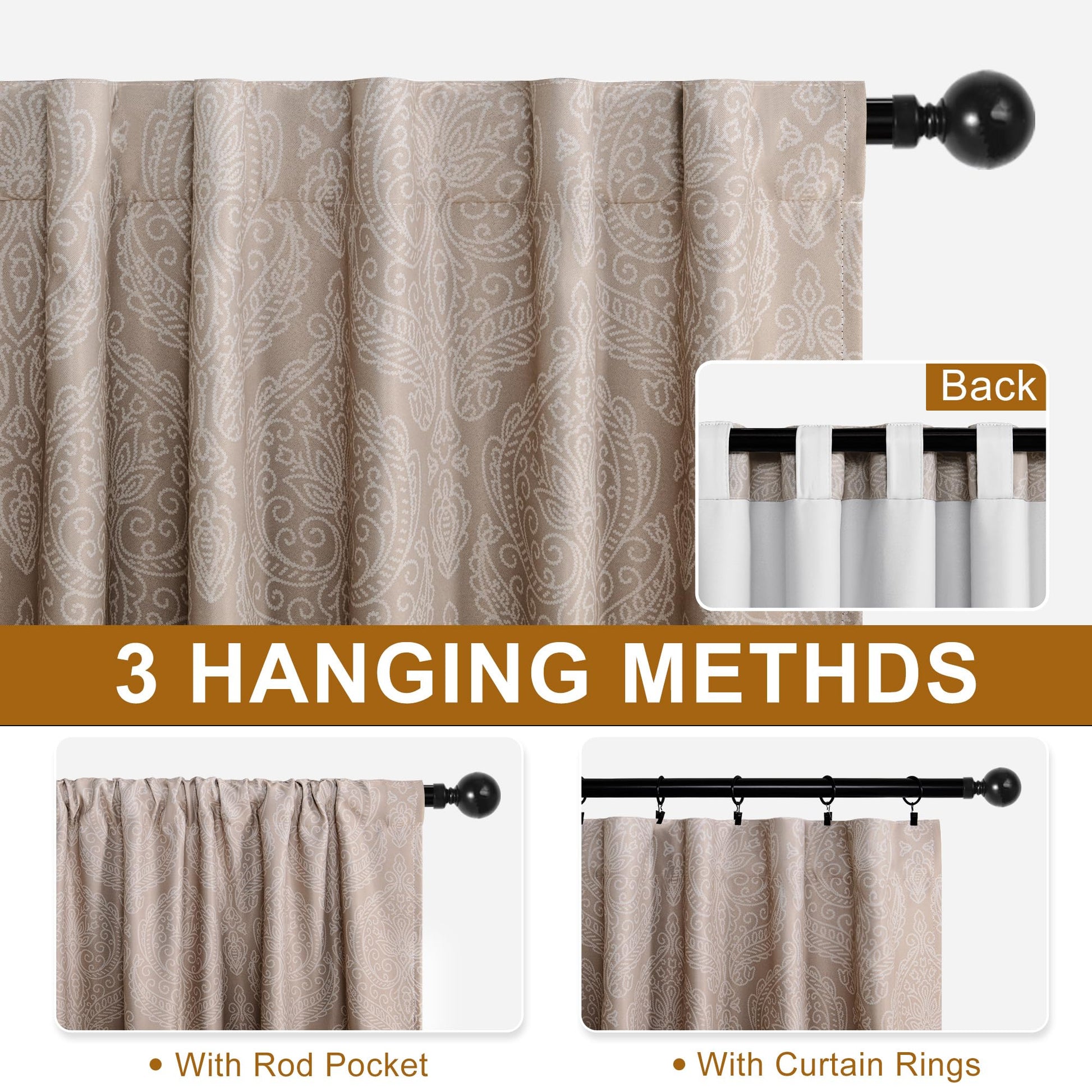 DWCN Ombre Blackout Curtains with Tiebacks, Set of 2 Panels-2