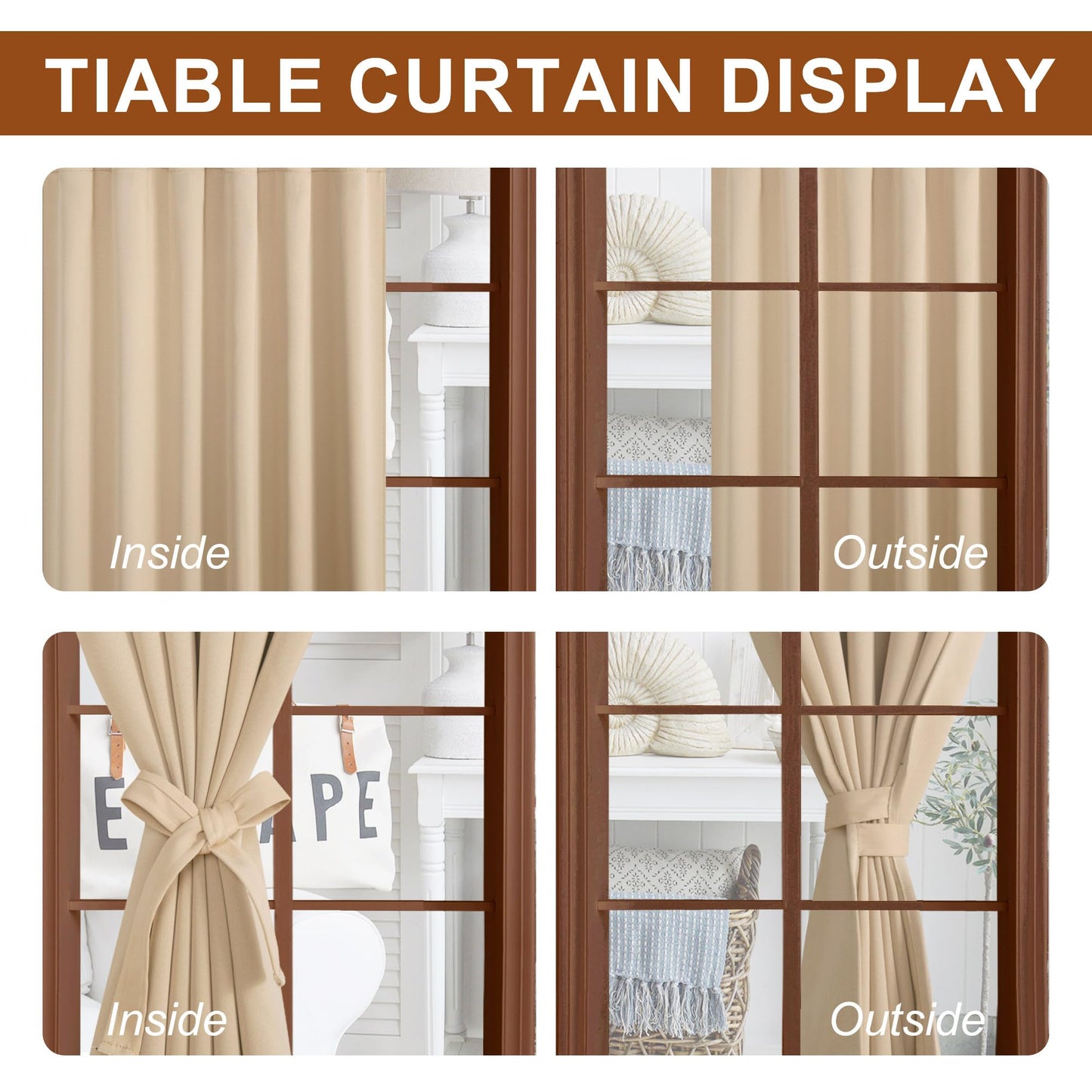 DWCN Blackout Curtains with Tiebacks, Rod Pocket/Back Tab, Set of 2 Panels-3