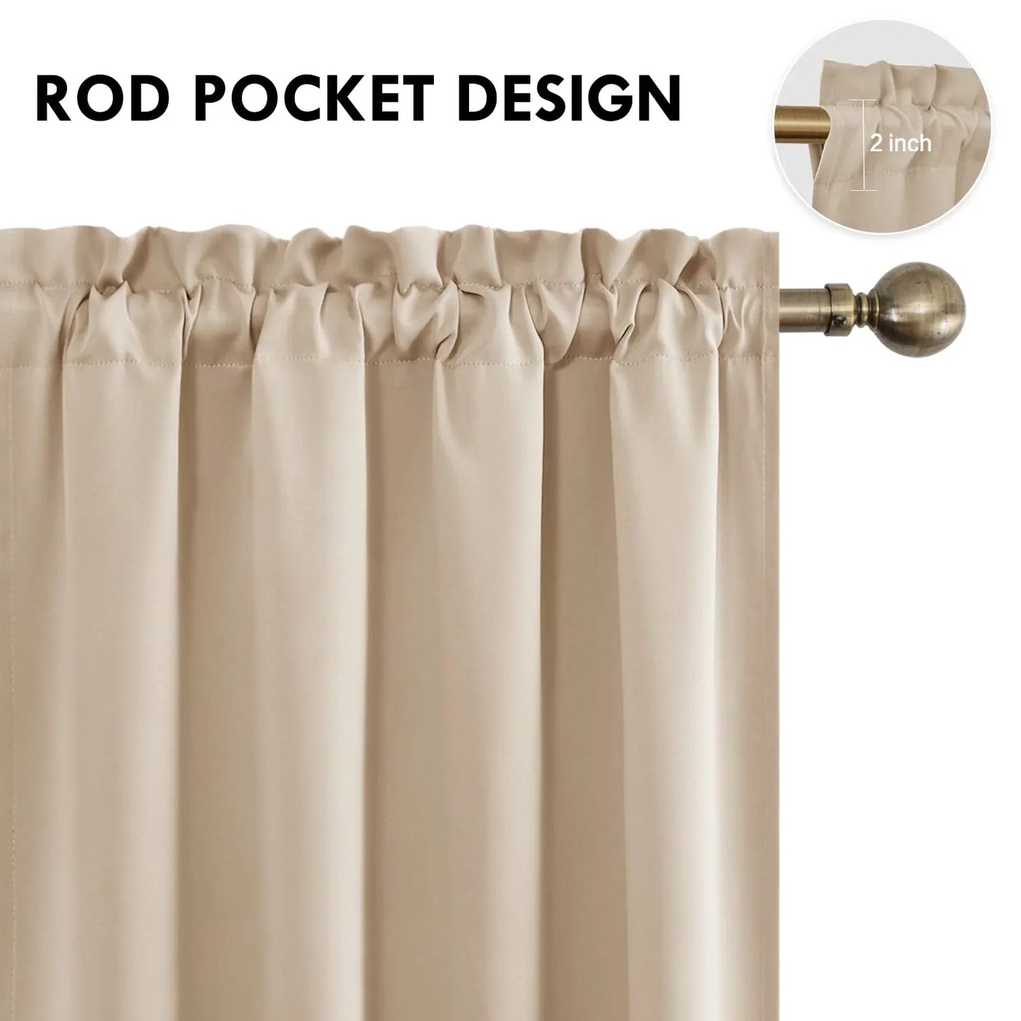 DWCN Rod Pocket Blackout Curtains, Set of 2 Panels-2